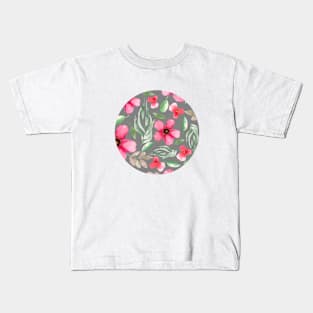 Pink Florals | Watercolor | Pattern | Grey Kids T-Shirt